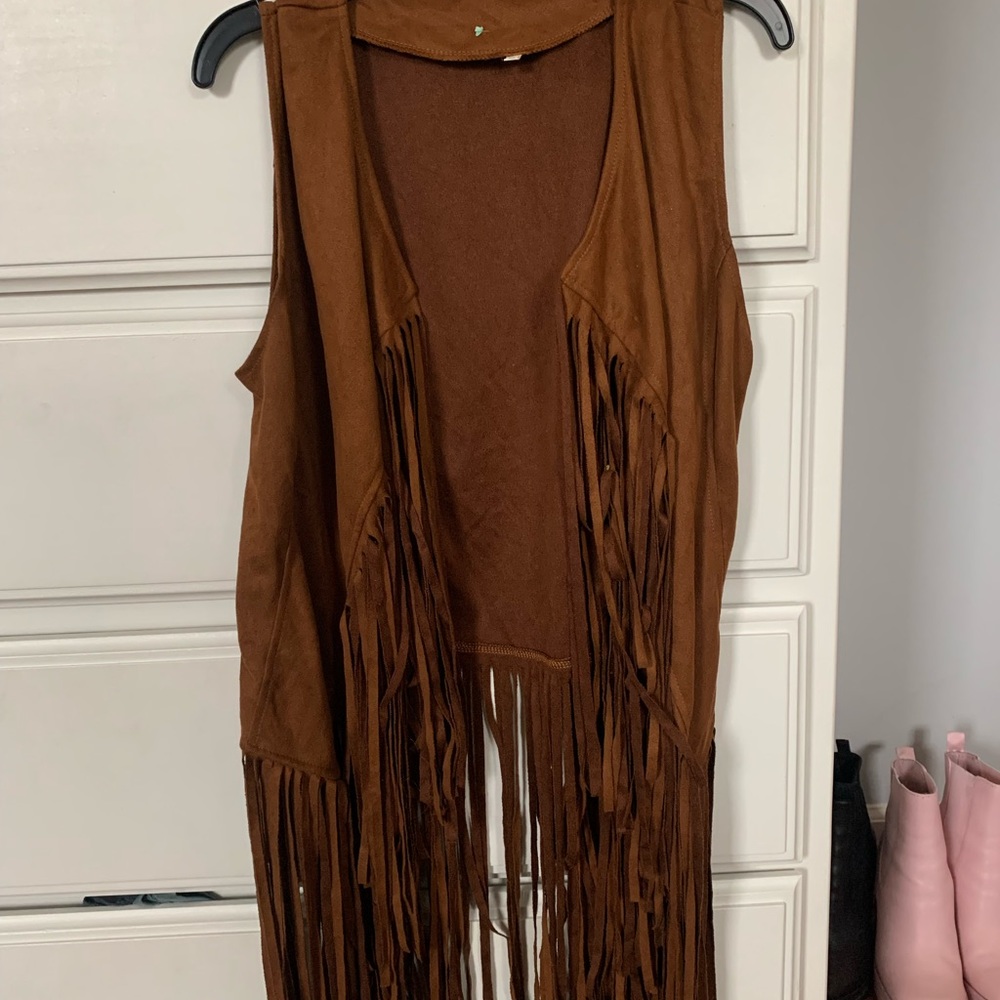 Brown fringe vest